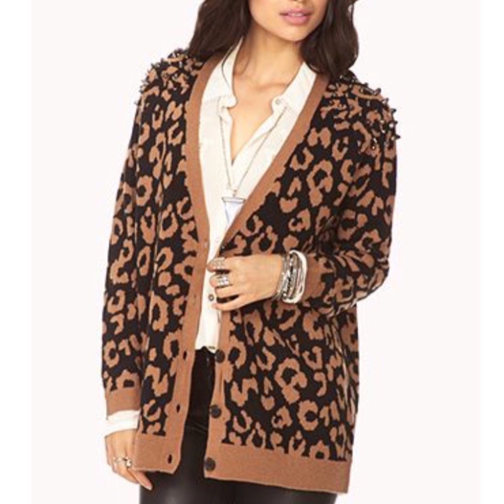 Forever 21 leopard print cardigan with studs